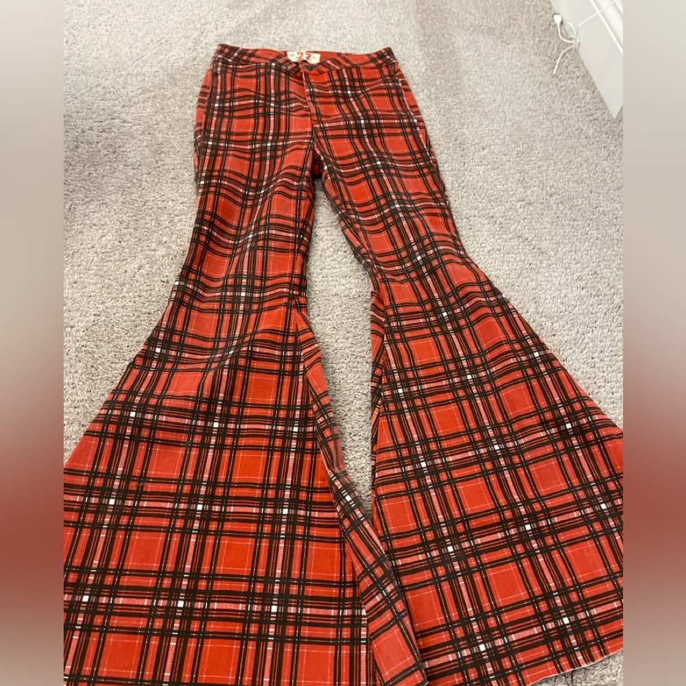We the Free Just Float On Red Plaid Flared Pants Size 27 - Picture 4 of 8